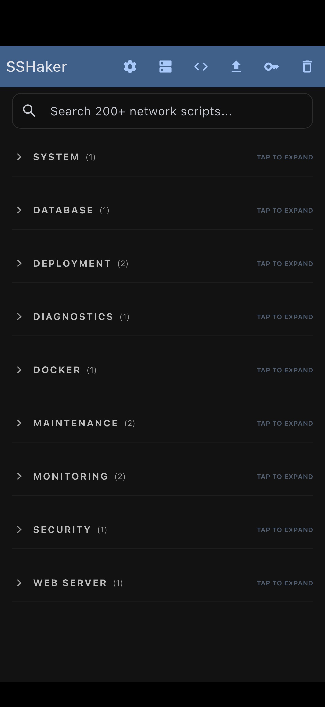 SSHaker profiles screen